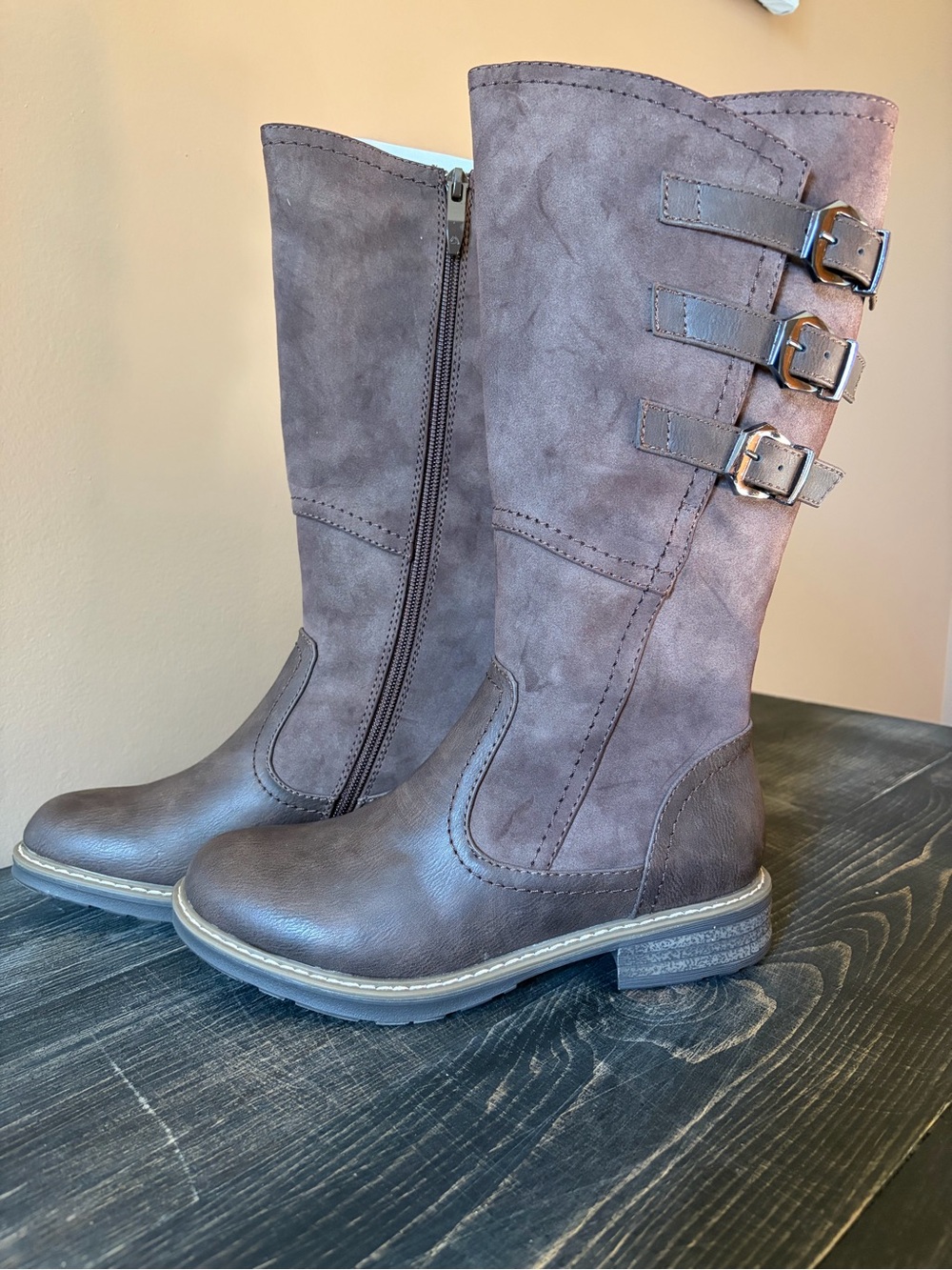 GC Nicole Brown Mid-Calf Triple Buckle Riding Boots NEW Sz 6